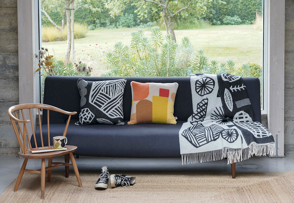 Grey Black White Lambswool Forager Square Cushion