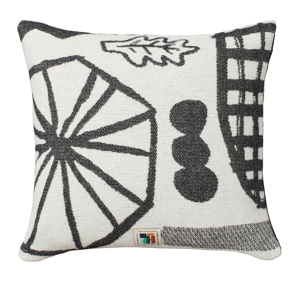 Grey Black White Lambswool Forager Square Cushion