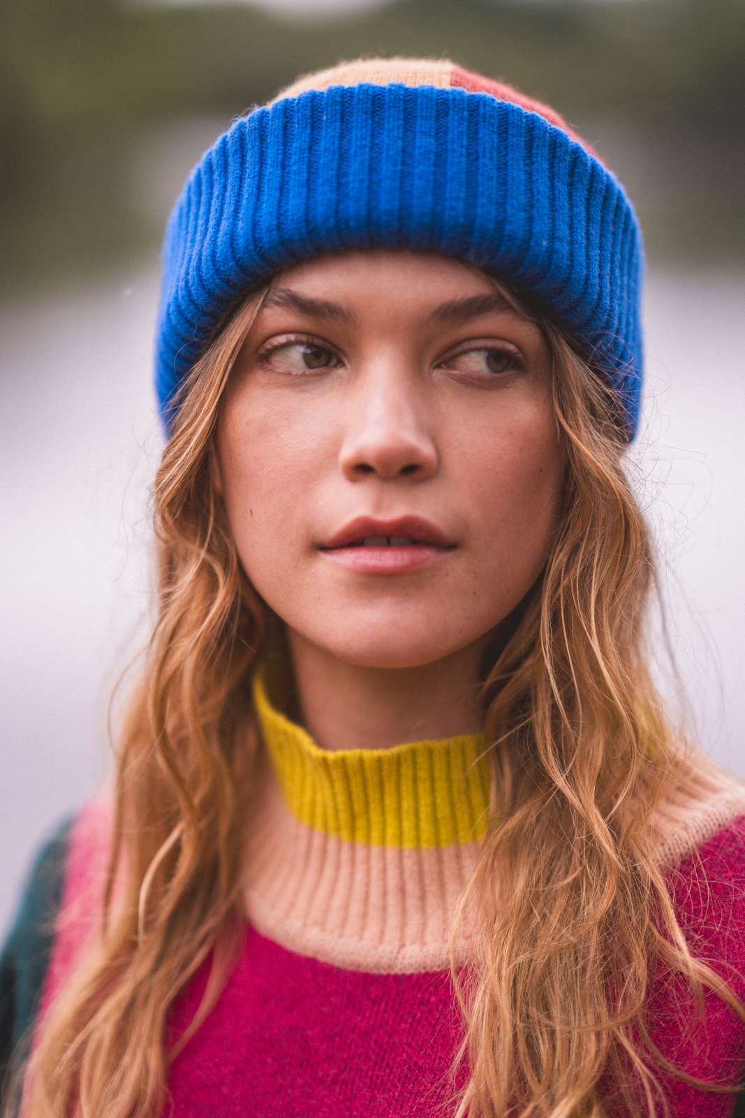 Half and Half Blue Beanie Hat